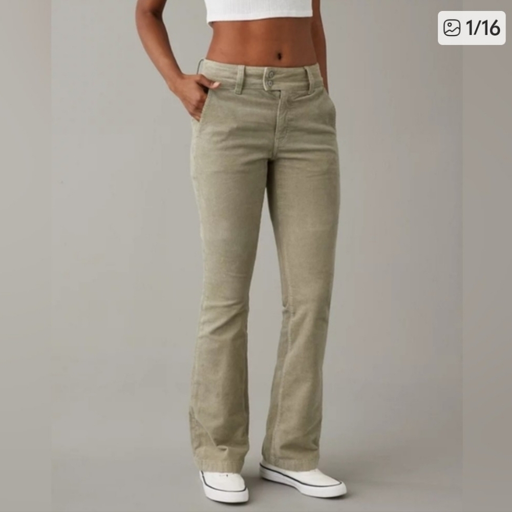 American Eagle Outfitters High-rise Kick boot Olive Flare Corduroy Jeans